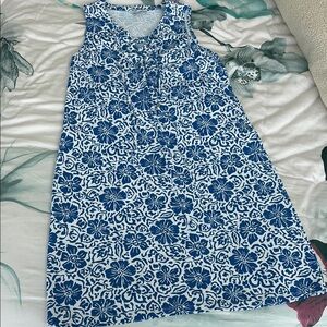 Tommy Bahama Blue and White Lace-Up Floral Dress with pockets